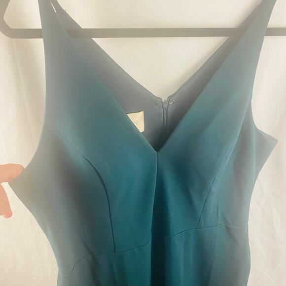 BHLDN Jones Crepe Dark Green V-Neck Maxi Formal Bridesmaid Dress Size 16 - Picture 9 of 11